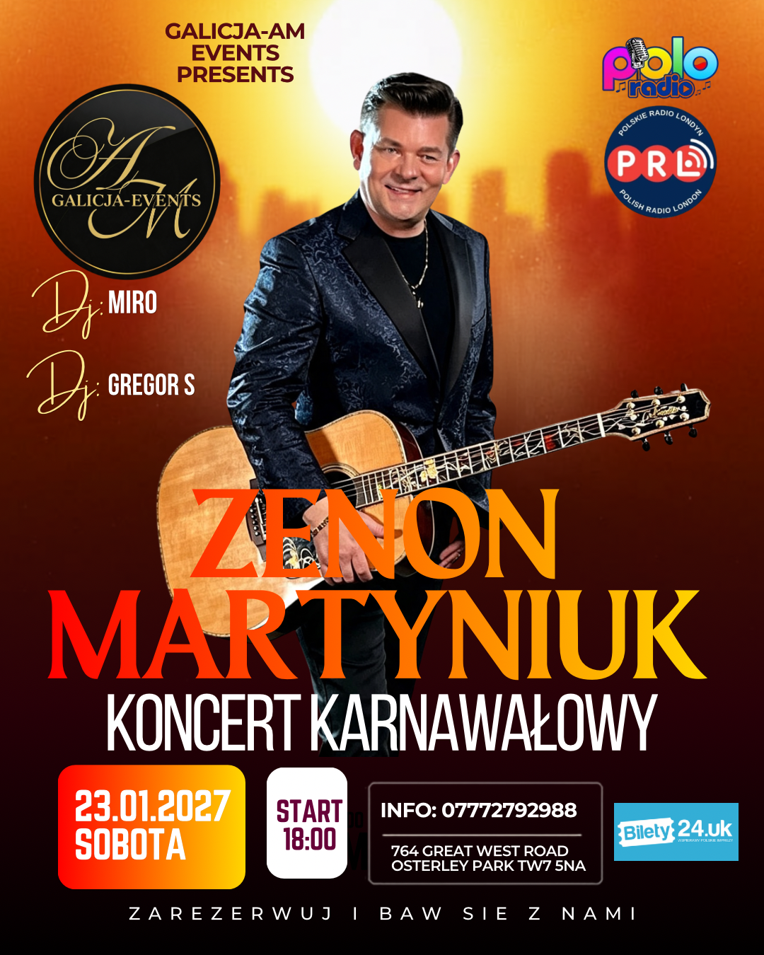 Plakat koncertu karnawałowego Zenona Martyniuka organizowanego przez GALICJA-AM EVENTS